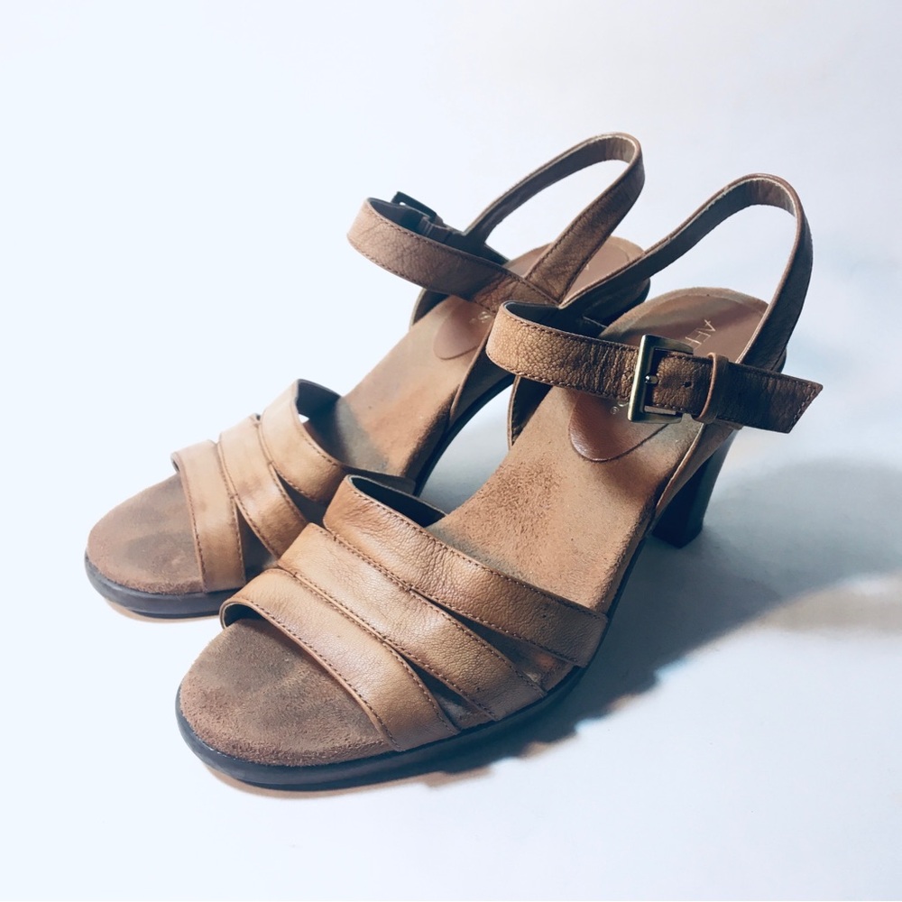 Aerosoles Heels Open Toe Ankle Strap Sandals Womens Size 8 UK 6 Tan Leather - Picture 5 of 10